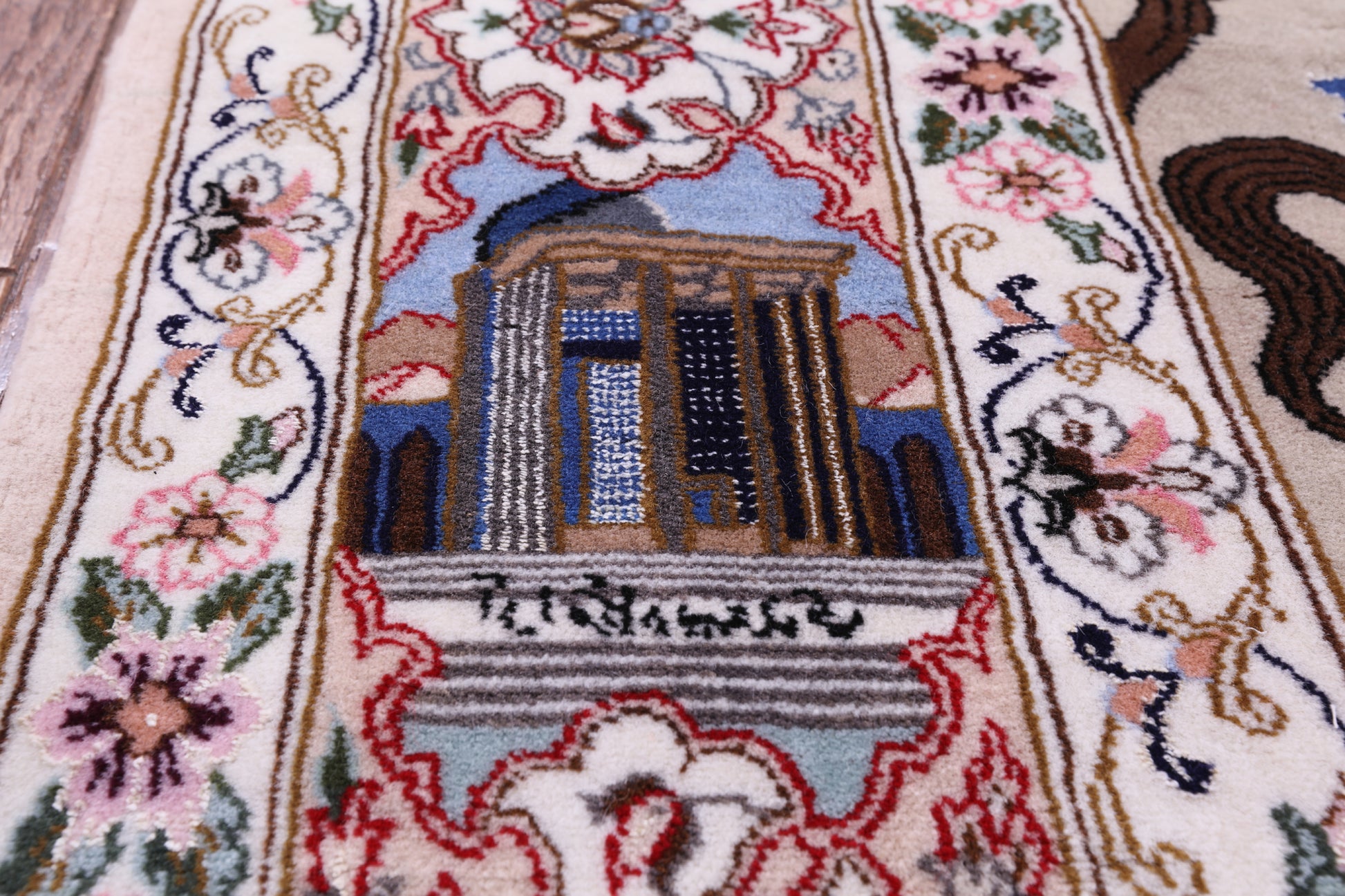 Signed Isfahan Authentic Persian Hunting Scene Hand Knotted Wool & Silk Area Rug - 4' 3" X 6' 6" - Golden Nile
