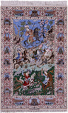 Signed Isfahan Authentic Persian Hunting Scene Hand Knotted Wool & Silk Area Rug - 4' 3" X 6' 6" - Golden Nile