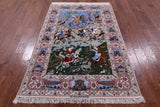 Signed Isfahan Authentic Persian Hunting Scene Hand Knotted Wool & Silk Area Rug - 4' 3" X 6' 6" - Golden Nile
