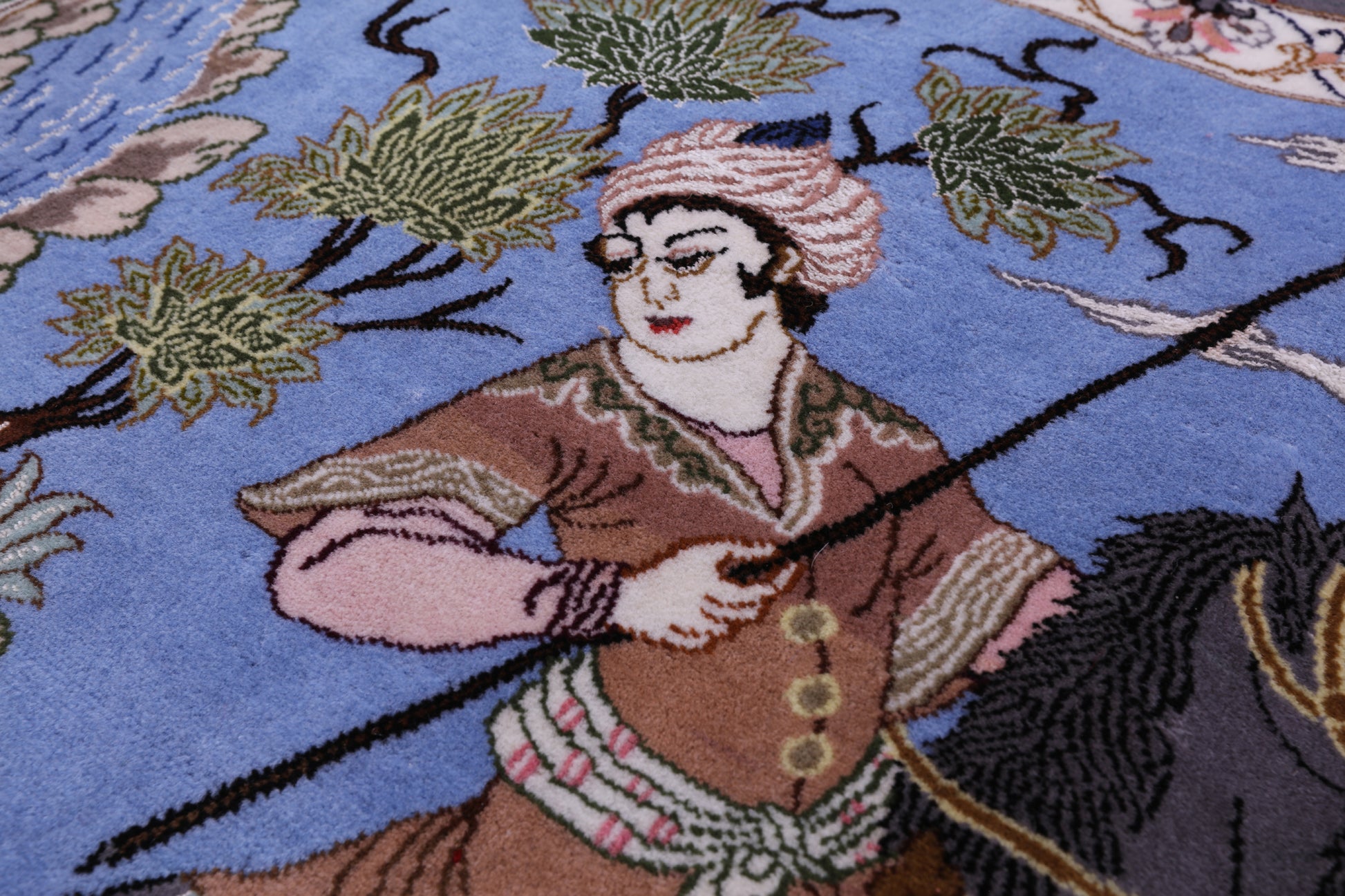 Signed Isfahan Authentic Persian Hunting Scene Hand Knotted Wool & Silk Area Rug - 4' 3" X 6' 6" - Golden Nile
