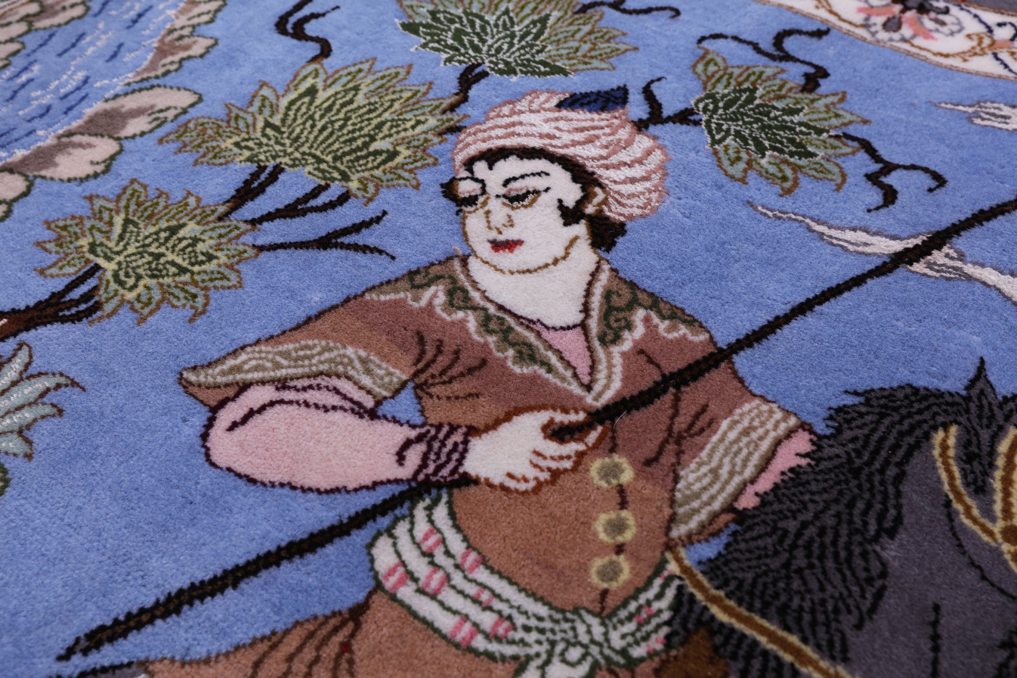 Signed Isfahan Authentic Persian Hunting Scene Hand Knotted Wool & Silk Area Rug - 4' 3" X 6' 6" - Golden Nile