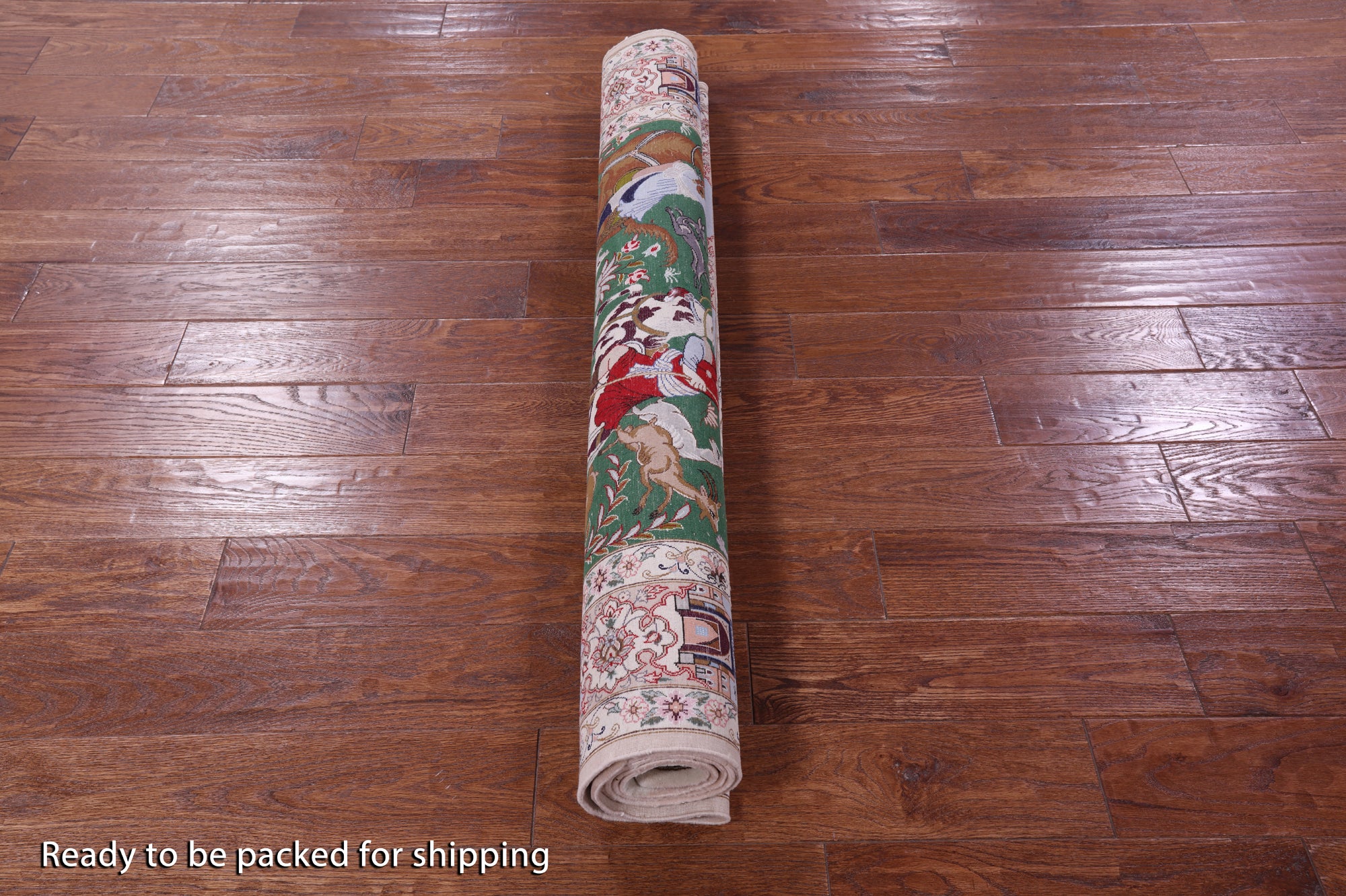 Signed Isfahan Authentic Persian Hunting Scene Hand Knotted Wool & Silk Area Rug - 4' 3" X 6' 6" - Golden Nile