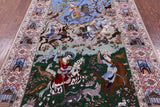 Signed Isfahan Authentic Persian Hunting Scene Hand Knotted Wool & Silk Area Rug - 4' 3" X 6' 6" - Golden Nile