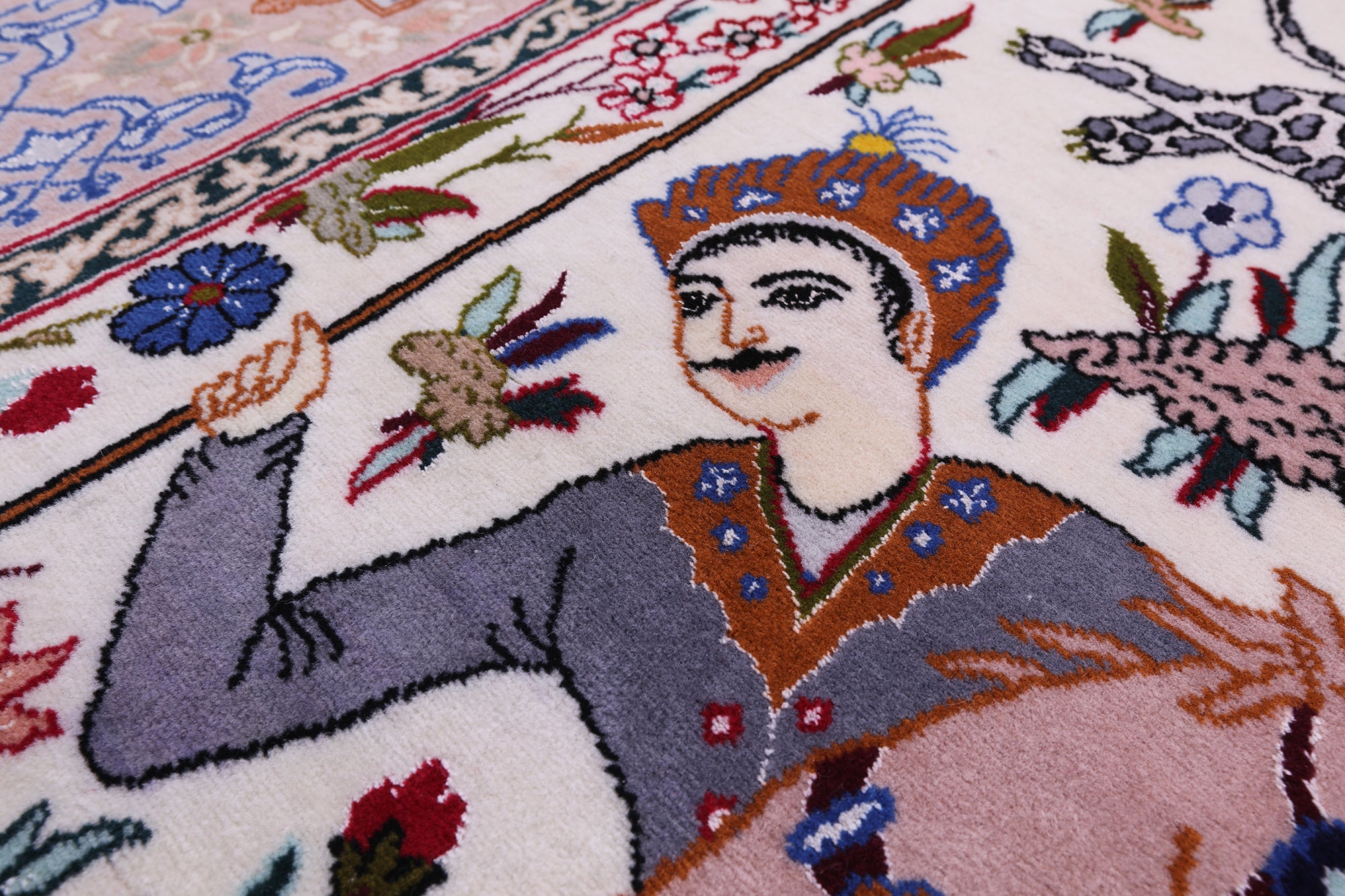 Signed Isfahan Authentic Persian Hunting Scene Hand Knotted Wool & Silk Area Rug - 4' 2" X 6' 9" - Golden Nile