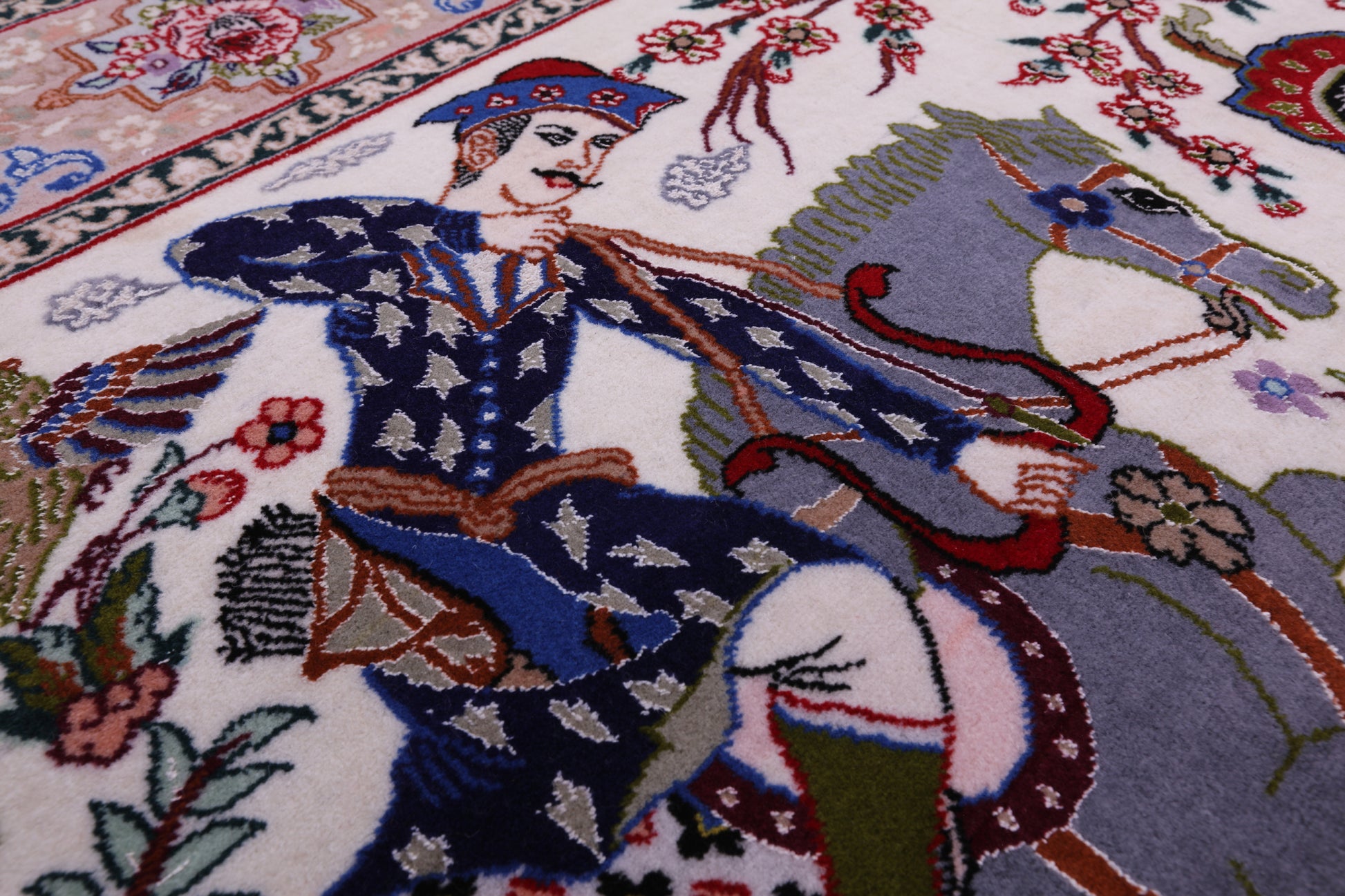 Signed Isfahan Authentic Persian Hunting Scene Hand Knotted Wool & Silk Area Rug - 4' 2" X 6' 9" - Golden Nile