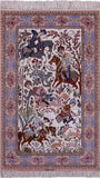 Signed Isfahan Authentic Persian Hunting Scene Hand Knotted Wool & Silk Area Rug - 4' 2" X 6' 9" - Golden Nile