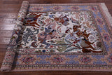 Signed Isfahan Authentic Persian Hunting Scene Hand Knotted Wool & Silk Area Rug - 4' 2" X 6' 9" - Golden Nile