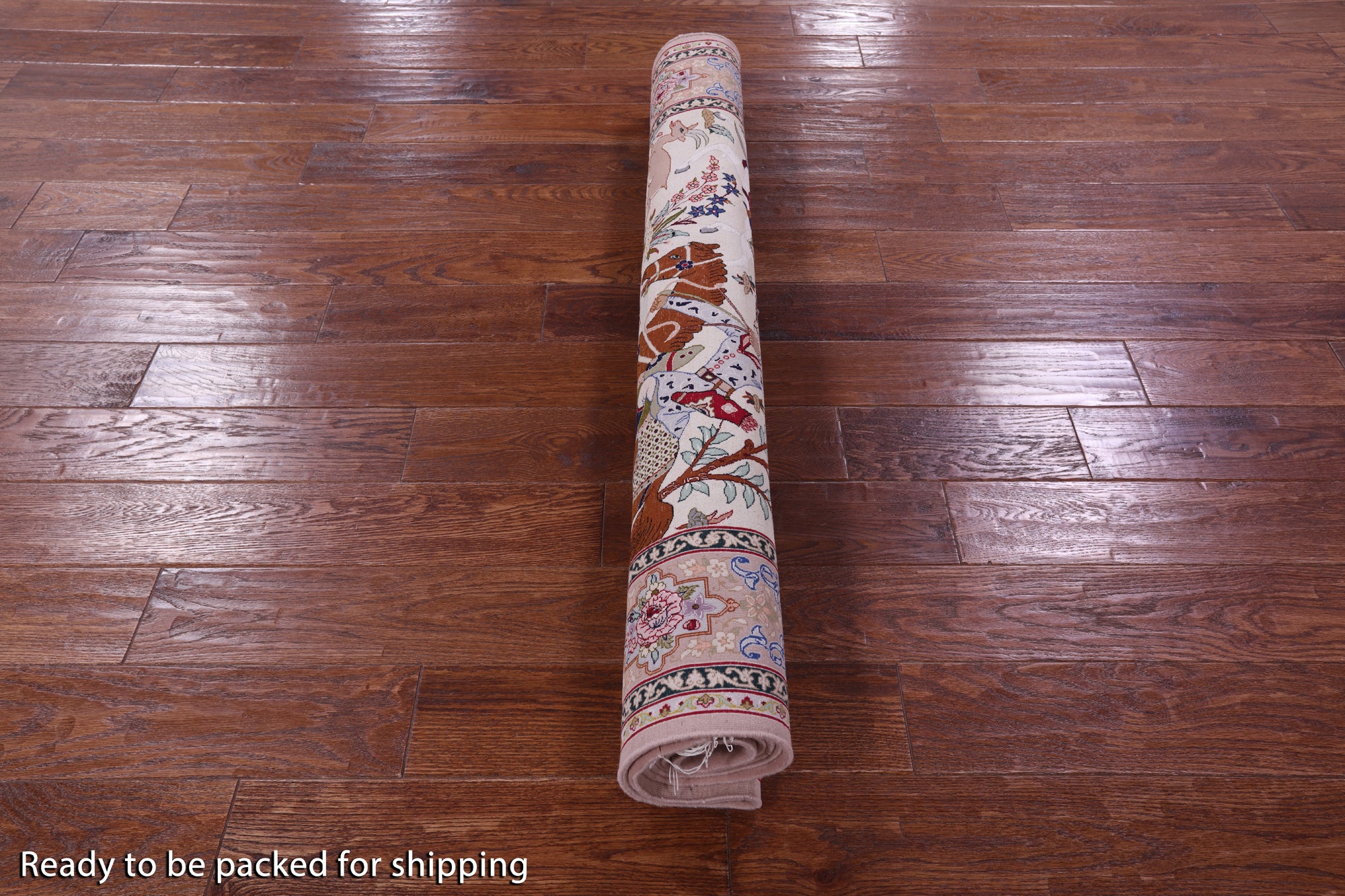 Signed Isfahan Authentic Persian Hunting Scene Hand Knotted Wool & Silk Area Rug - 4' 2" X 6' 9" - Golden Nile