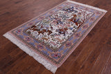 Signed Isfahan Authentic Persian Hunting Scene Hand Knotted Wool & Silk Area Rug - 4' 2" X 6' 9" - Golden Nile