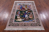 Signed Isfahan Authentic Persian Pictorial Wool & Silk Area Rug - 4' 2" X 6' 0" - Golden Nile