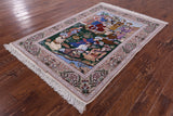 Signed Isfahan Authentic Persian Pictorial Wool & Silk Area Rug - 4' 2" X 6' 0" - Golden Nile