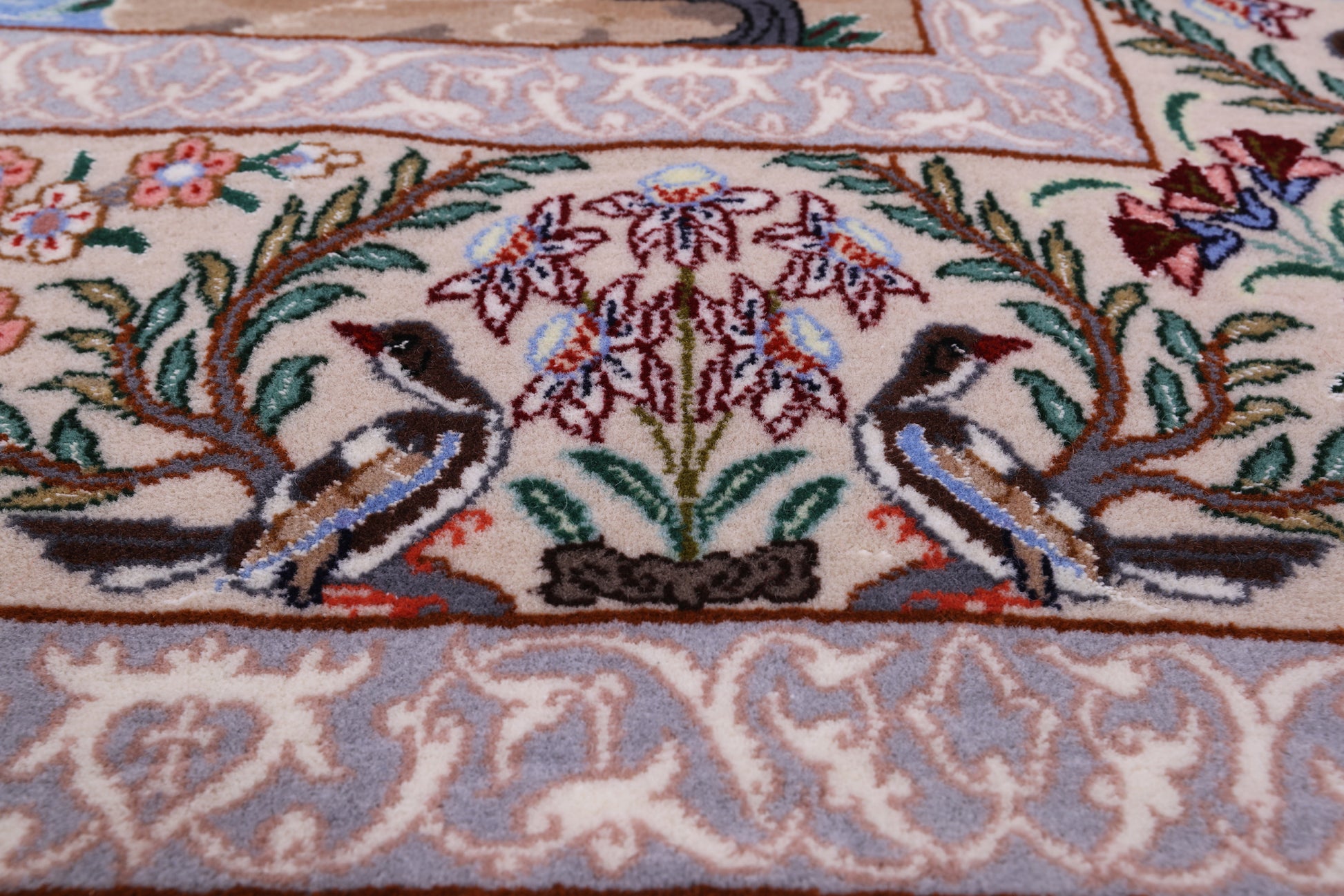 Signed Isfahan Authentic Persian Pictorial Wool & Silk Area Rug - 4' 2" X 6' 0" - Golden Nile