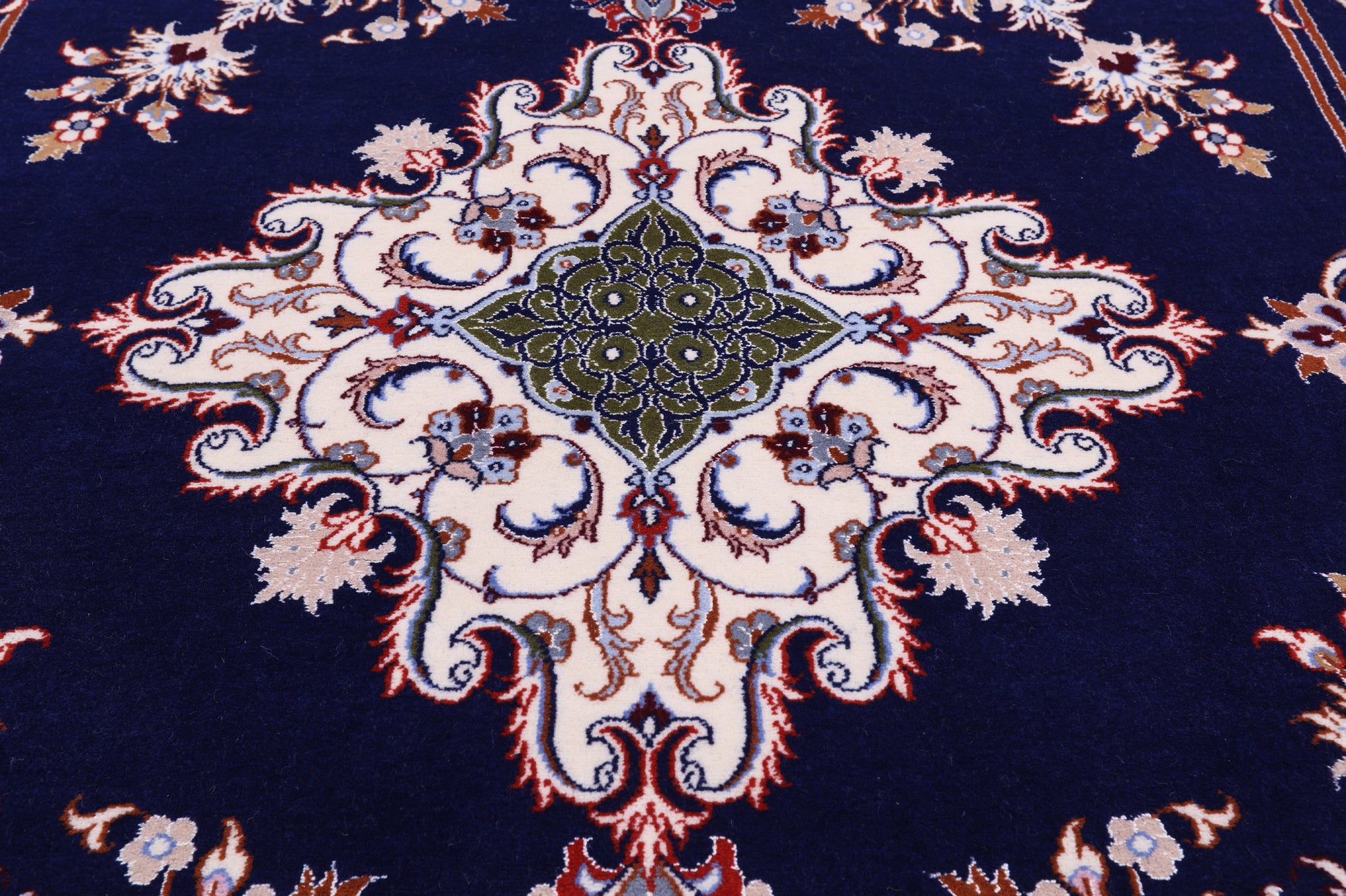 Blue Signed Isfahan Authentic Persian Hand Knotted Wool & Silk Area Rug - 4' 3" X 6' 4" - Golden Nile