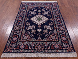 Blue Signed Isfahan Authentic Persian Hand Knotted Wool & Silk Area Rug - 4' 3" X 6' 4" - Golden Nile