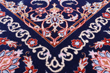Blue Signed Isfahan Authentic Persian Hand Knotted Wool & Silk Area Rug - 4' 3" X 6' 4" - Golden Nile