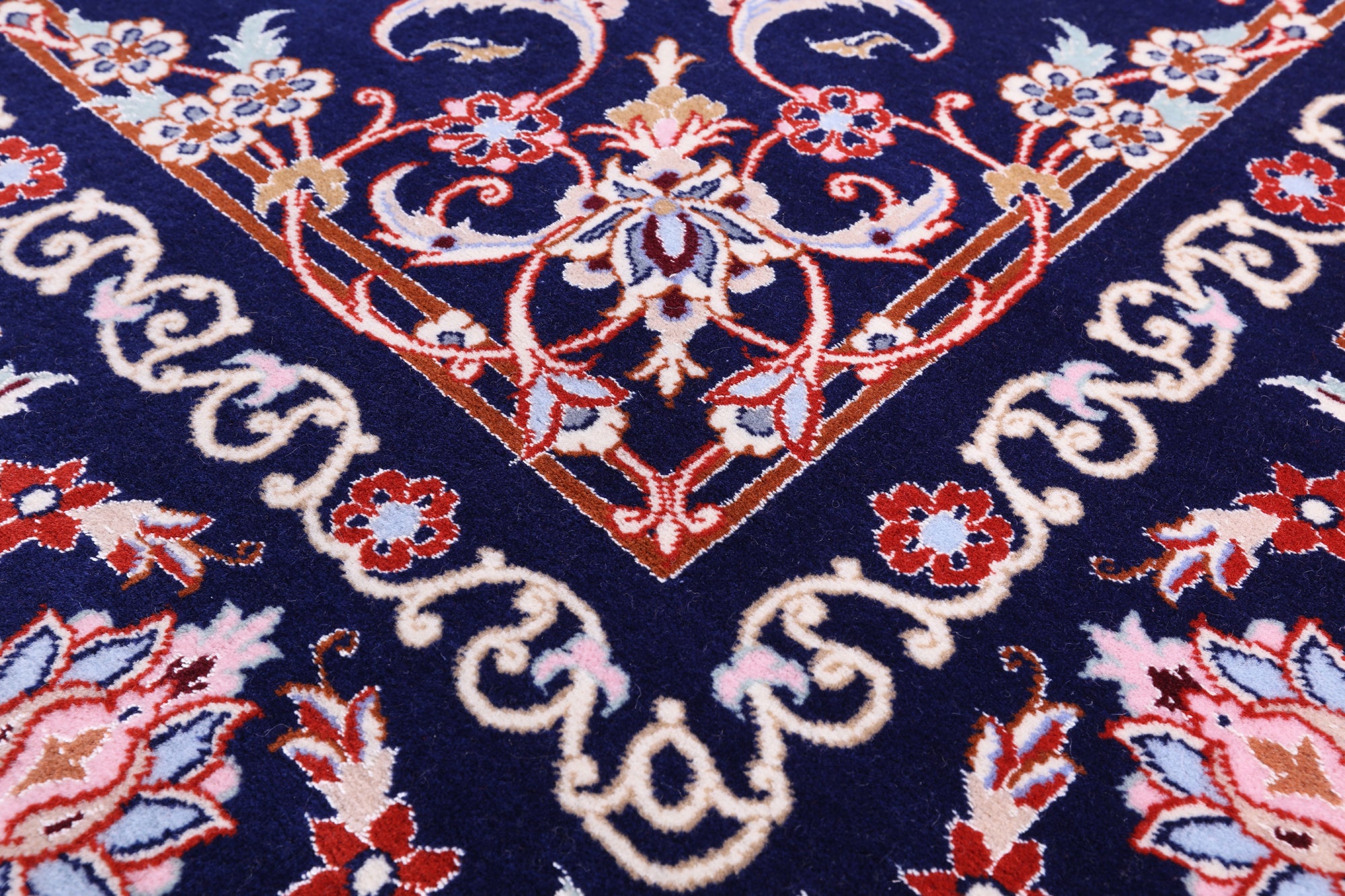 Blue Signed Isfahan Authentic Persian Hand Knotted Wool & Silk Area Rug - 4' 3" X 6' 4" - Golden Nile
