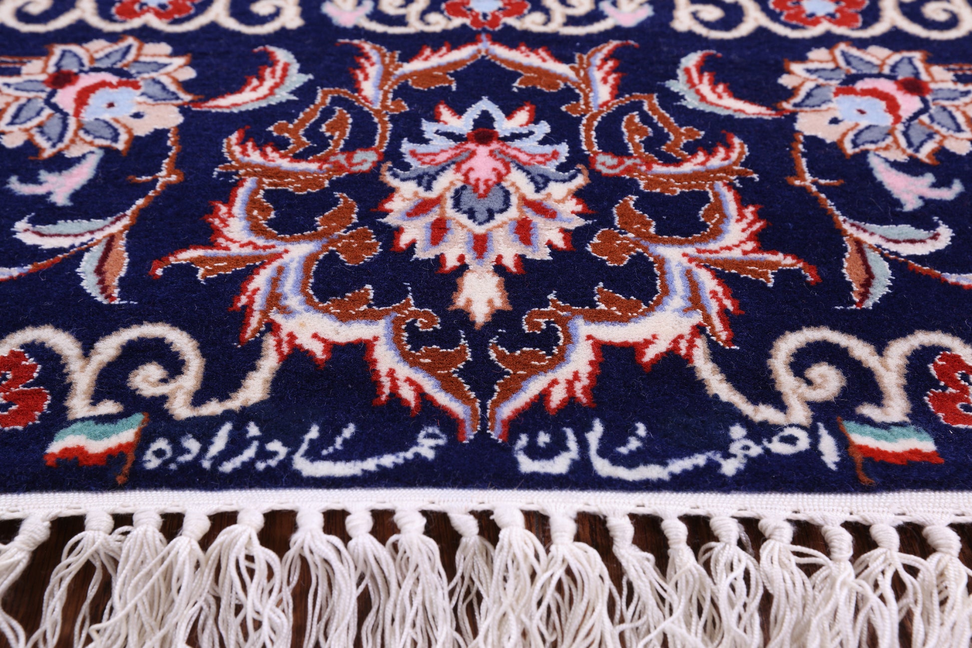 Blue Signed Isfahan Authentic Persian Hand Knotted Wool & Silk Area Rug - 4' 3" X 6' 4" - Golden Nile