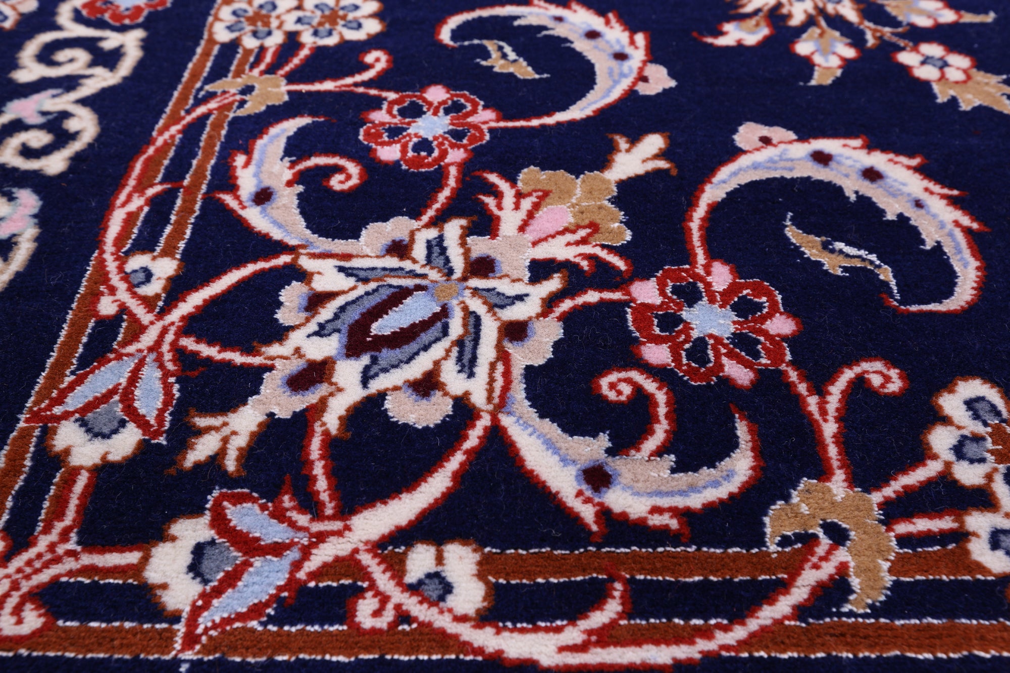 Blue Signed Isfahan Authentic Persian Hand Knotted Wool & Silk Area Rug - 4' 3" X 6' 4" - Golden Nile