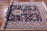 Blue Signed Isfahan Authentic Persian Hand Knotted Wool & Silk Area Rug - 4' 10" X 7' 7" - Golden Nile