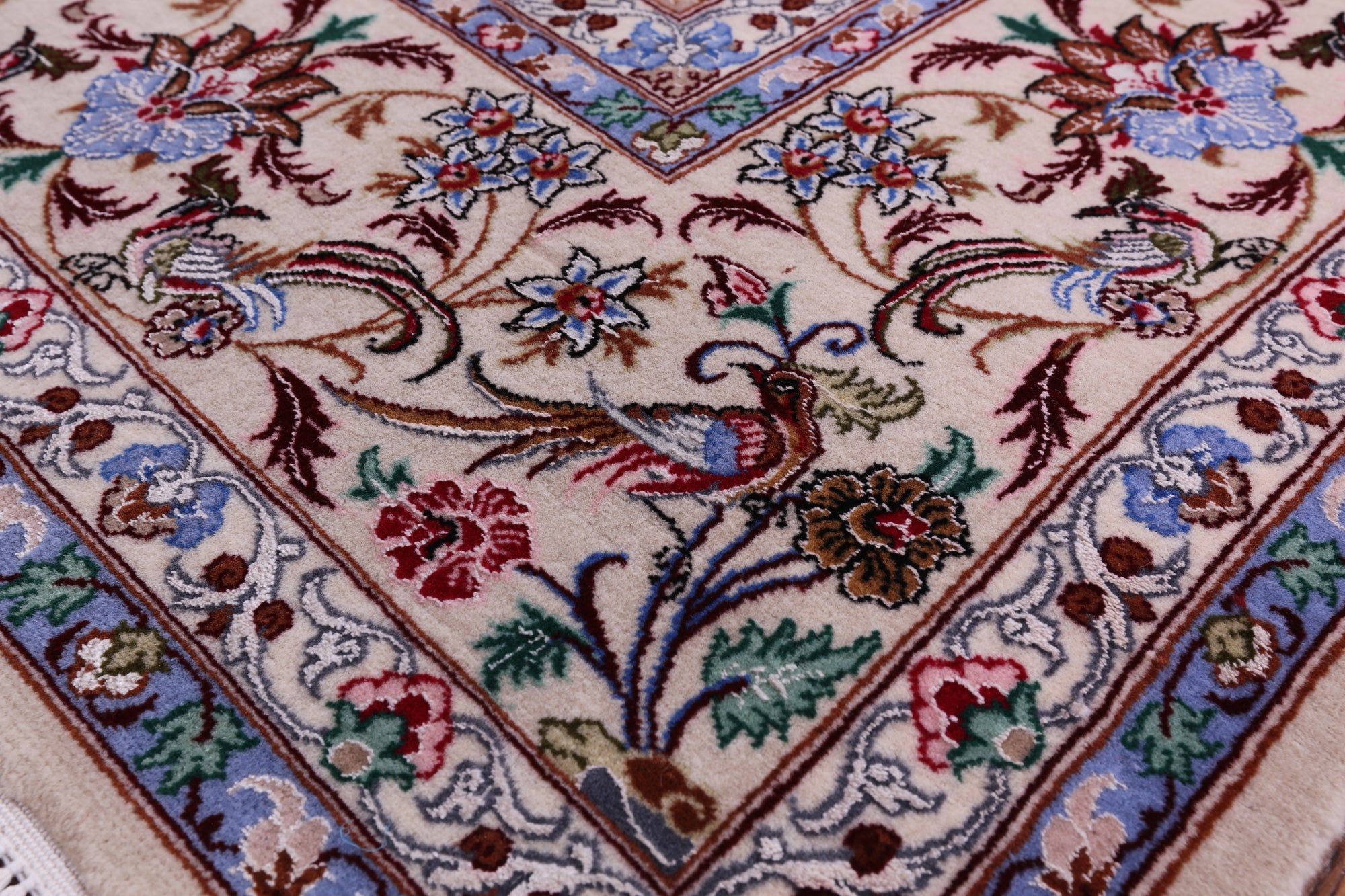 Blue Signed Isfahan Authentic Persian Hand Knotted Wool & Silk Area Rug - 4' 10" X 7' 7" - Golden Nile