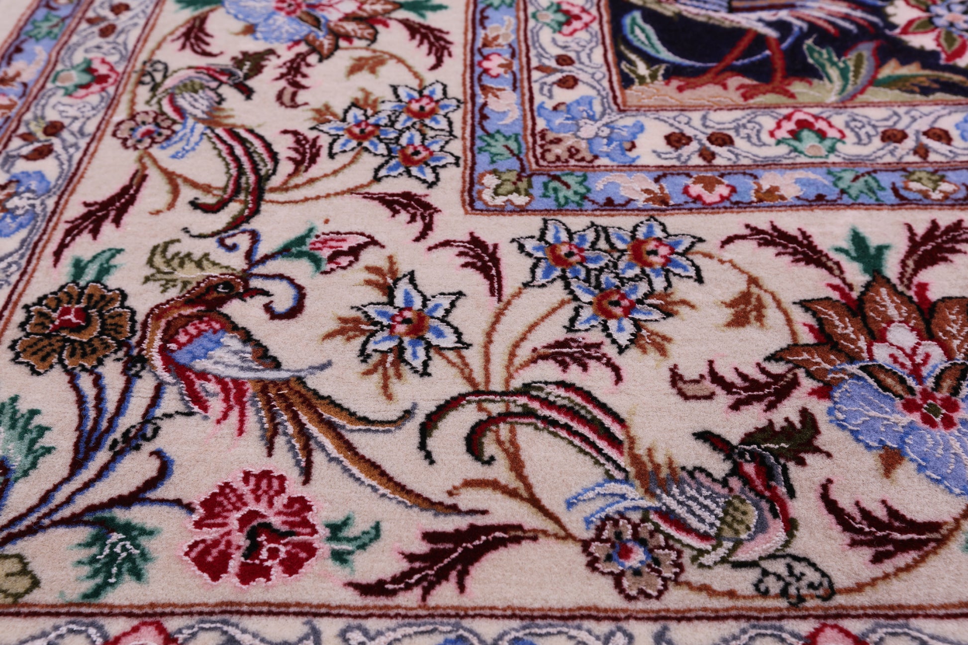 Blue Signed Isfahan Authentic Persian Hand Knotted Wool & Silk Area Rug - 4' 10" X 7' 7" - Golden Nile