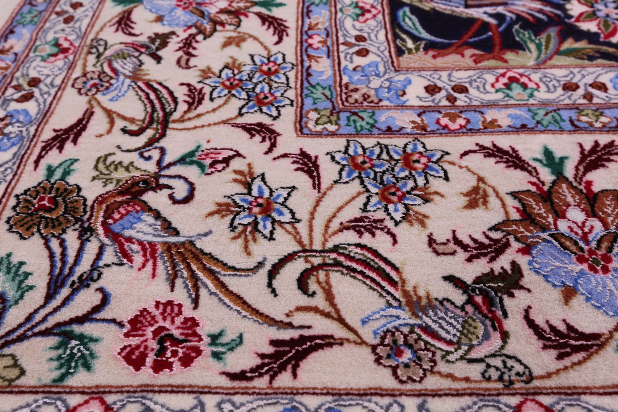 Blue Signed Isfahan Authentic Persian Hand Knotted Wool & Silk Area Rug - 4' 10" X 7' 7" - Golden Nile