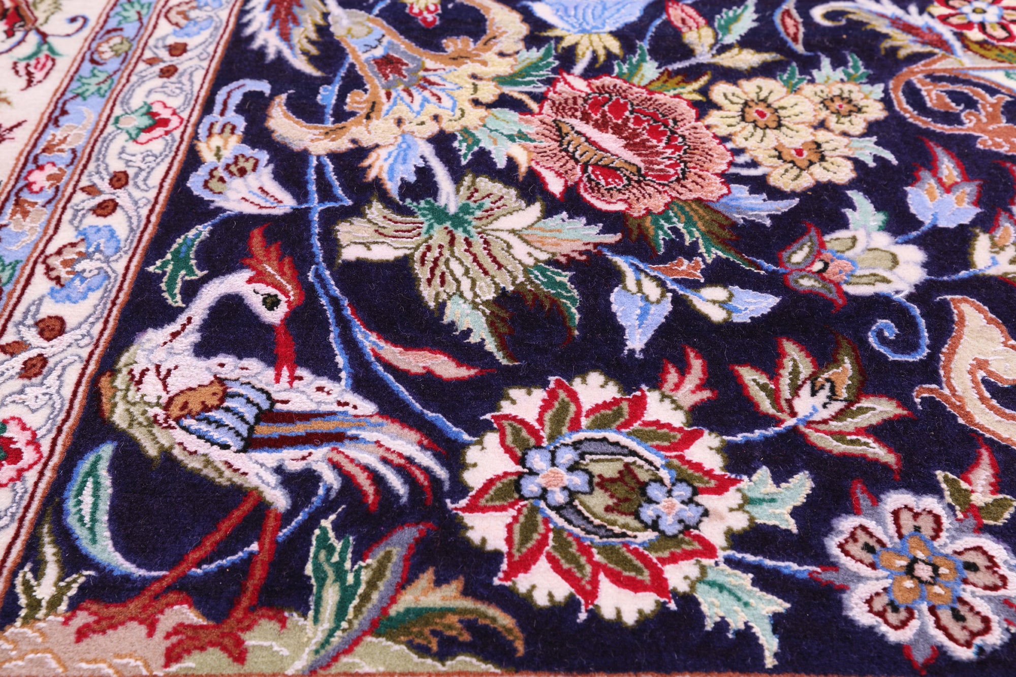 Blue Signed Isfahan Authentic Persian Hand Knotted Wool & Silk Area Rug - 4' 10" X 7' 7" - Golden Nile