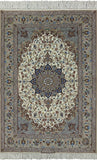 Signed Isfahan Authentic Persian Hand Knotted Wool & Silk Area Rug - 4' 4" X 6' 5" - Golden Nile