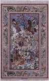 Signed Isfahan Authentic Persian Hunting Scene Hand Knotted Wool & Silk Area Rug - 5' 0" X 7' 10" - Golden Nile