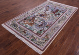 Signed Isfahan Authentic Persian Hunting Scene Hand Knotted Wool & Silk Area Rug - 5' 0" X 7' 10" - Golden Nile