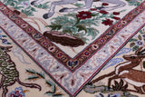 Signed Isfahan Authentic Persian Hunting Scene Hand Knotted Wool & Silk Area Rug - 5' 0" X 7' 10" - Golden Nile