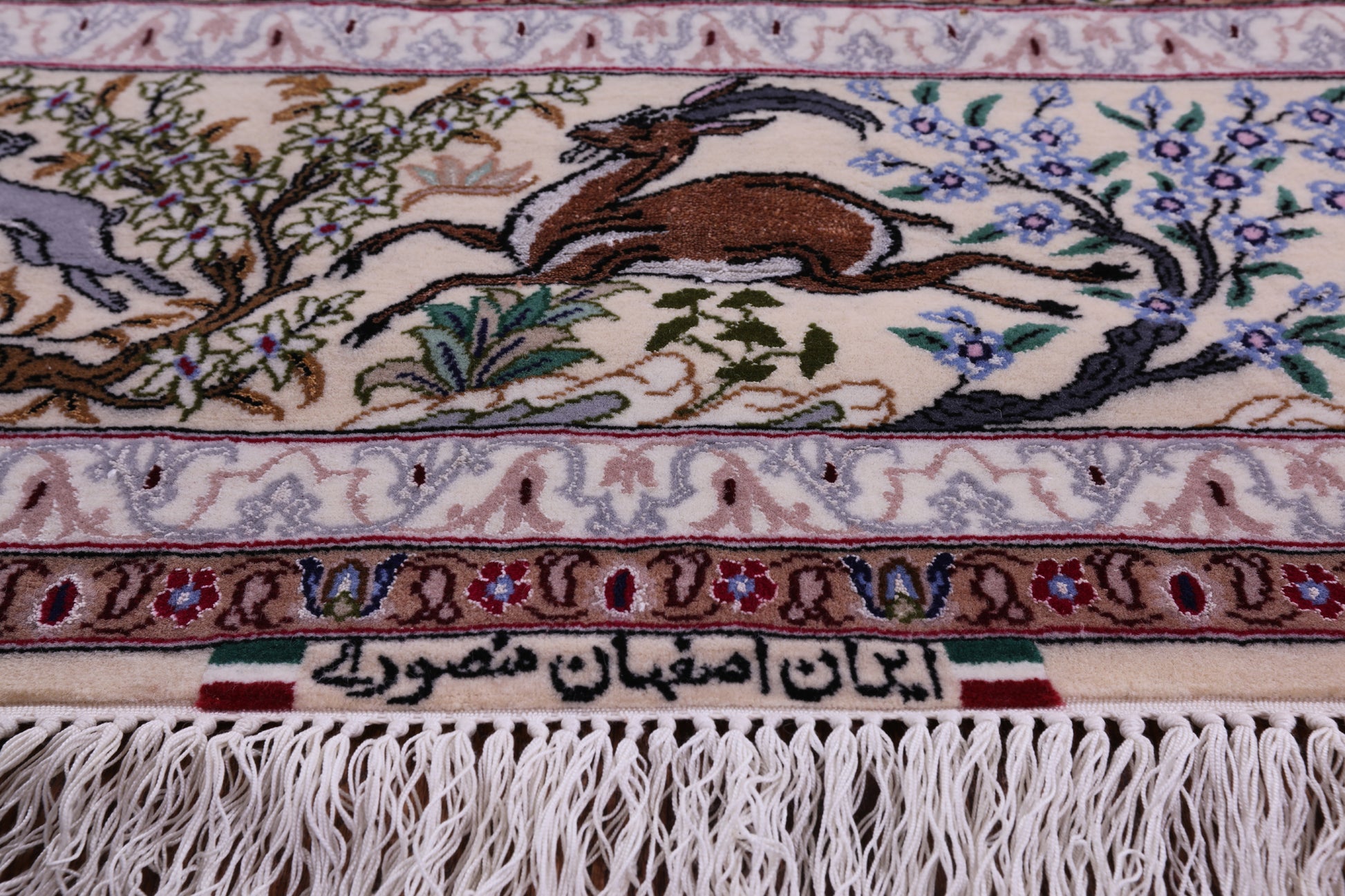 Signed Isfahan Authentic Persian Hunting Scene Hand Knotted Wool & Silk Area Rug - 5' 0" X 7' 10" - Golden Nile