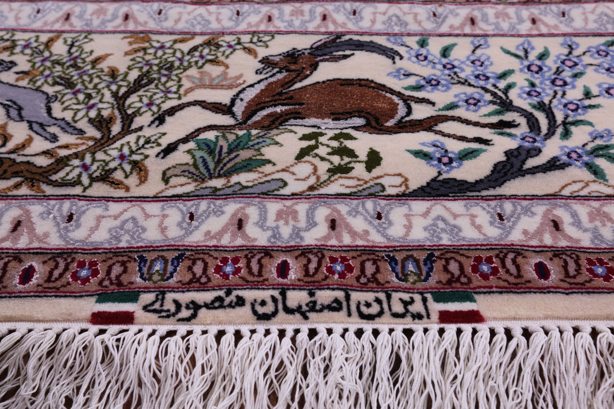 Signed Isfahan Authentic Persian Hunting Scene Hand Knotted Wool & Silk Area Rug - 5' 0" X 7' 10" - Golden Nile