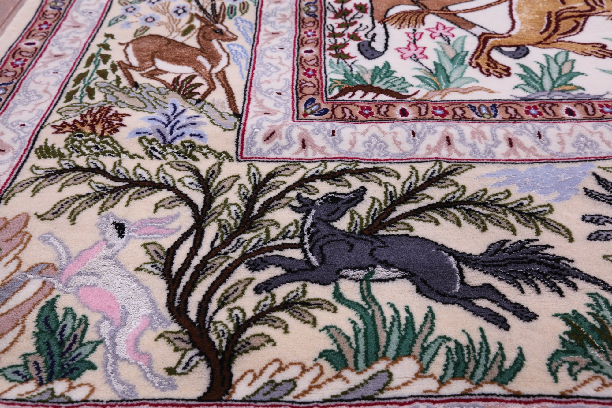 Signed Isfahan Authentic Persian Hunting Scene Hand Knotted Wool & Silk Area Rug - 5' 0" X 7' 10" - Golden Nile