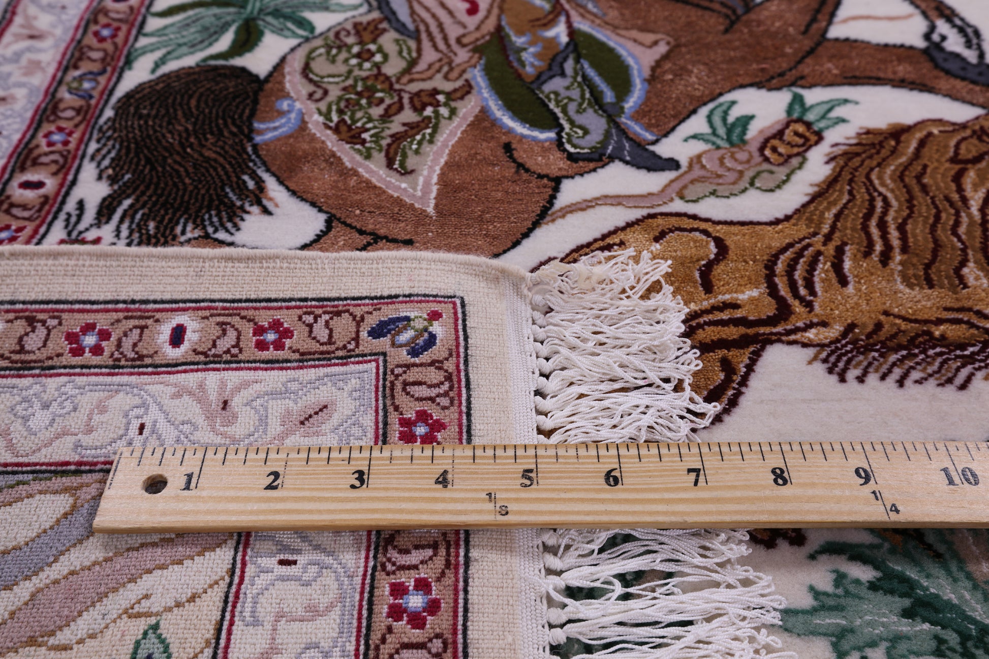 Signed Isfahan Authentic Persian Hunting Scene Hand Knotted Wool & Silk Area Rug - 5' 0" X 7' 10" - Golden Nile