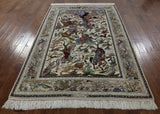 Signed Isfahan Authentic Persian Hunting Scene Hand Knotted Wool & Silk Area Rug - 5' 4" X 7' 10" - Golden Nile