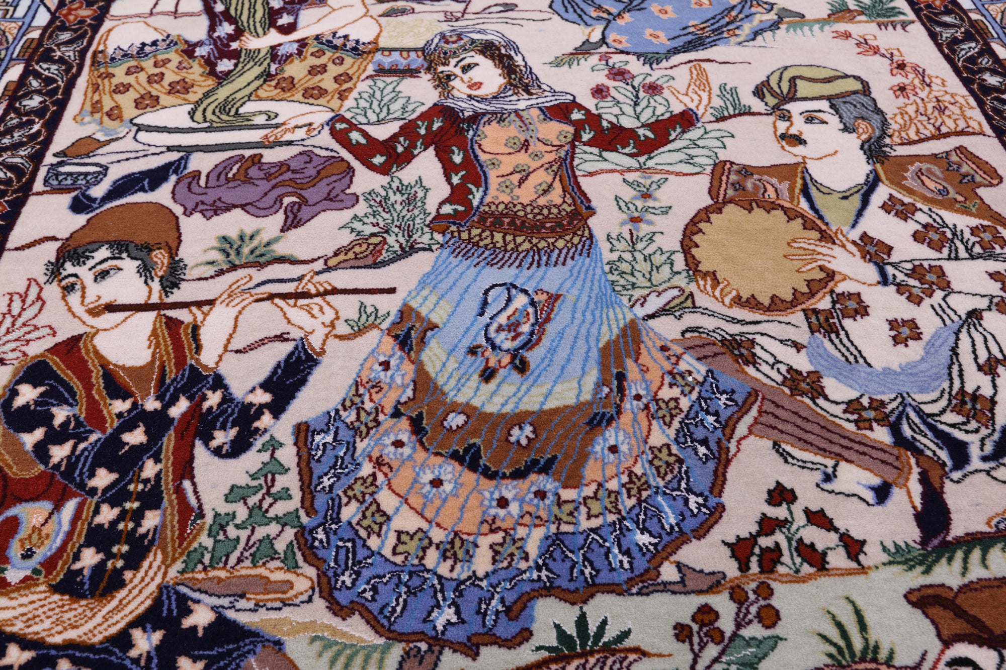 Signed Isfahan Authentic Persian Pictorial Hand Knotted Wool & Silk Area Rug - 3' 10" X 5' 6" - Golden Nile