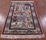 Signed Isfahan Authentic Persian Pictorial Hand Knotted Wool & Silk Area Rug - 3' 10" X 5' 6" - Golden Nile