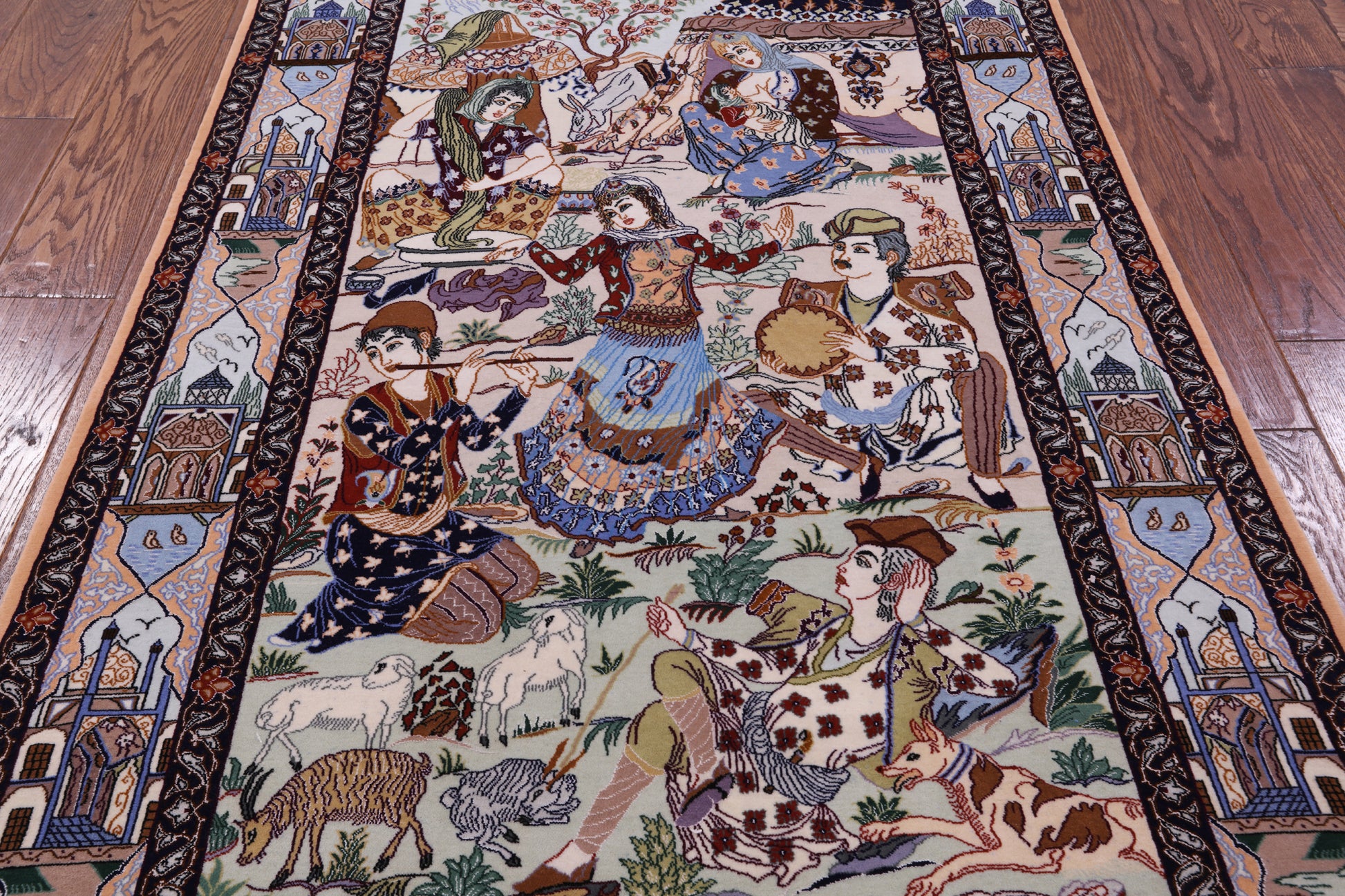 Signed Isfahan Authentic Persian Pictorial Hand Knotted Wool & Silk Area Rug - 3' 10" X 5' 6" - Golden Nile