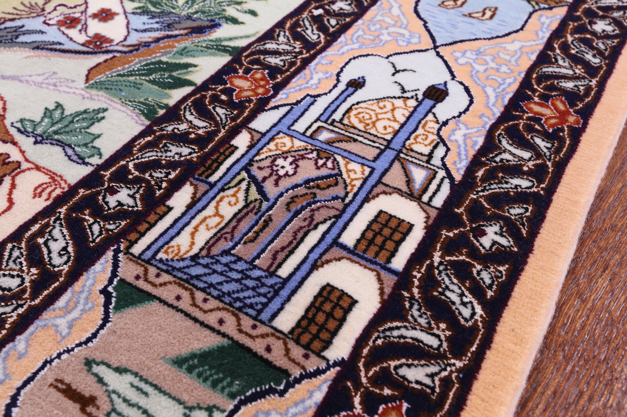 Signed Isfahan Authentic Persian Pictorial Hand Knotted Wool & Silk Area Rug - 3' 10" X 5' 6" - Golden Nile