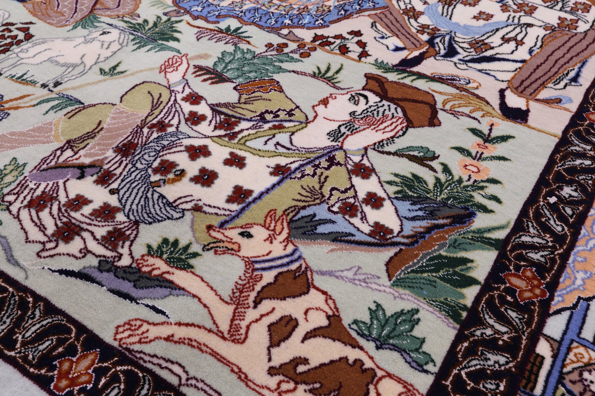 Signed Isfahan Authentic Persian Pictorial Hand Knotted Wool & Silk Area Rug - 3' 10" X 5' 6" - Golden Nile