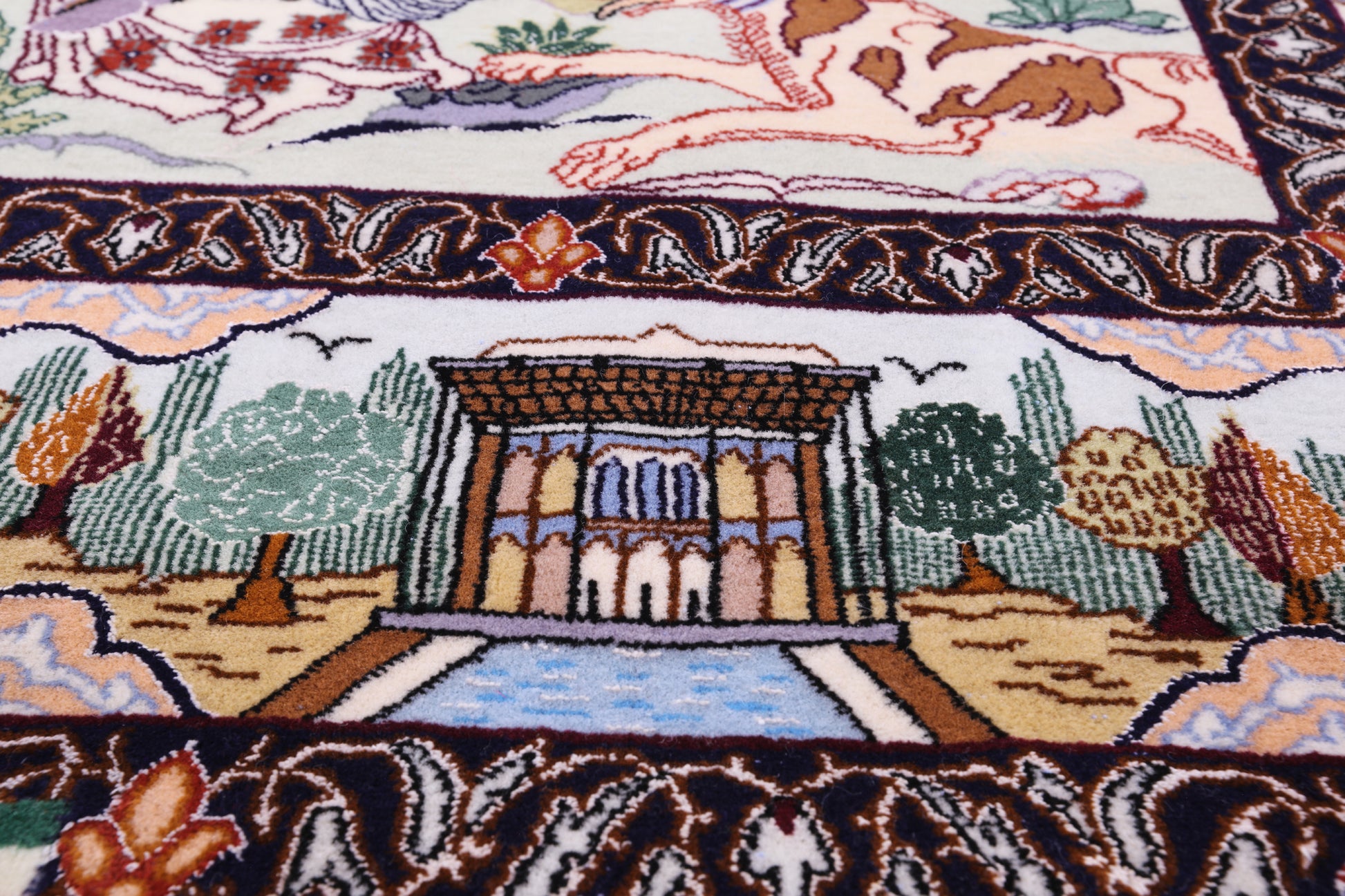 Signed Isfahan Authentic Persian Pictorial Hand Knotted Wool & Silk Area Rug - 3' 10" X 5' 6" - Golden Nile