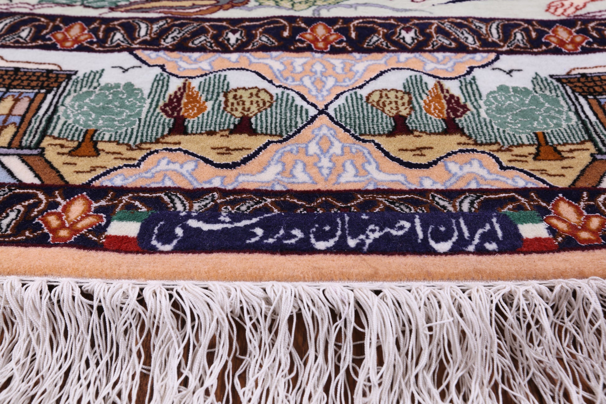 Signed Isfahan Authentic Persian Pictorial Hand Knotted Wool & Silk Area Rug - 3' 10" X 5' 6" - Golden Nile