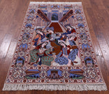 Signed Isfahan Authentic Persian Pictorial Hand Knotted Wool & Silk Area Rug - 3' 7" X 5' 8" - Golden Nile