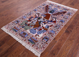 Signed Isfahan Authentic Persian Pictorial Hand Knotted Wool & Silk Area Rug - 3' 7" X 5' 8" - Golden Nile