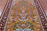 Isfahan Authentic Persian Hand Knotted Wool & Silk Area Rug - 3' 10" X 5' 2" - Golden Nile