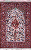 Ivory Signed Isfahan Authentic Persian Hand Knotted Wool & Silk Area Rug - 3' 8" X 5' 5" - Golden Nile