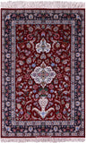 Red Signed Isfahan Authentic Persian Hand Knotted Wool & Silk Area Rug - 3' 10" X 5' 4" - Golden Nile