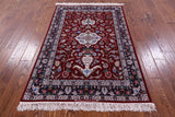 Red Signed Isfahan Authentic Persian Hand Knotted Wool & Silk Area Rug - 3' 10" X 5' 4" - Golden Nile