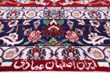 Red Signed Isfahan Authentic Persian Hand Knotted Wool & Silk Area Rug - 3' 10" X 5' 4" - Golden Nile